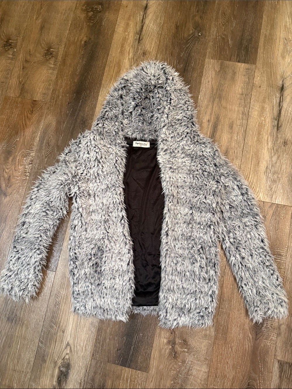 Cozy Hooded Faux Fur Zip Jacket - Gray -